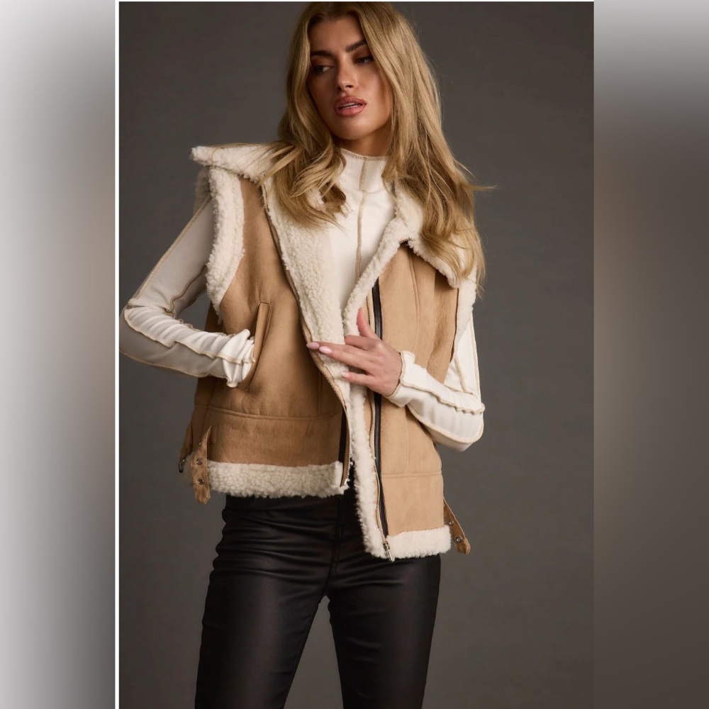 Penny Lane Sherpa Lined Beige Vest 12th Tribe